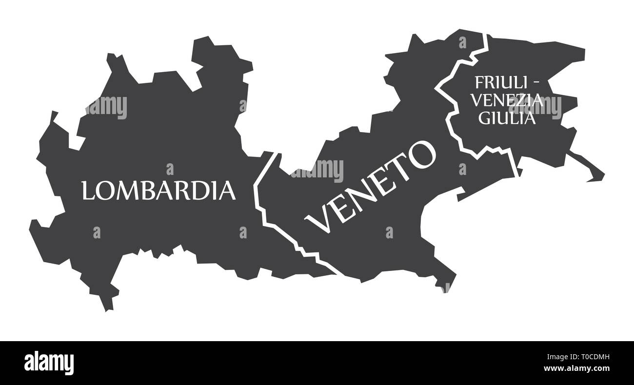 Lombardia - Veneto - Friuli - Venecia - Giulia Mapa Italia Ilustración del Vector