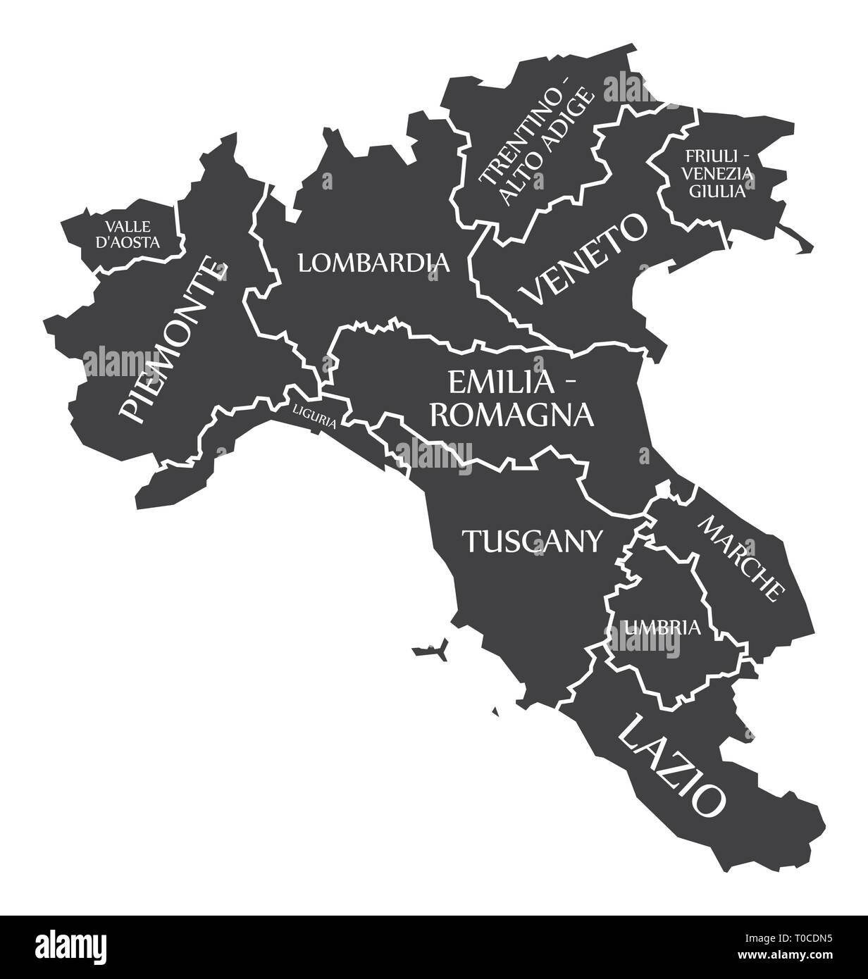Las regiones del norte de Italia Map Ilustración del Vector
