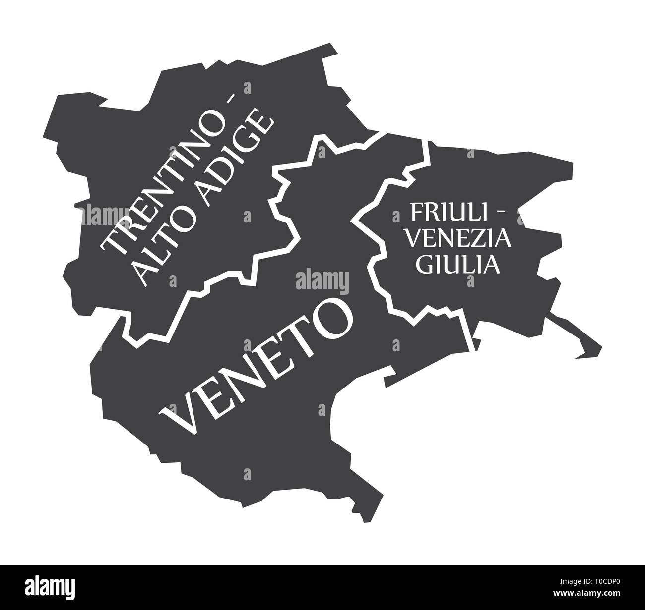 - Trentino Alto Adige - Veneto - Friuli - Venecia - Giulia Mapa Italia Ilustración del Vector