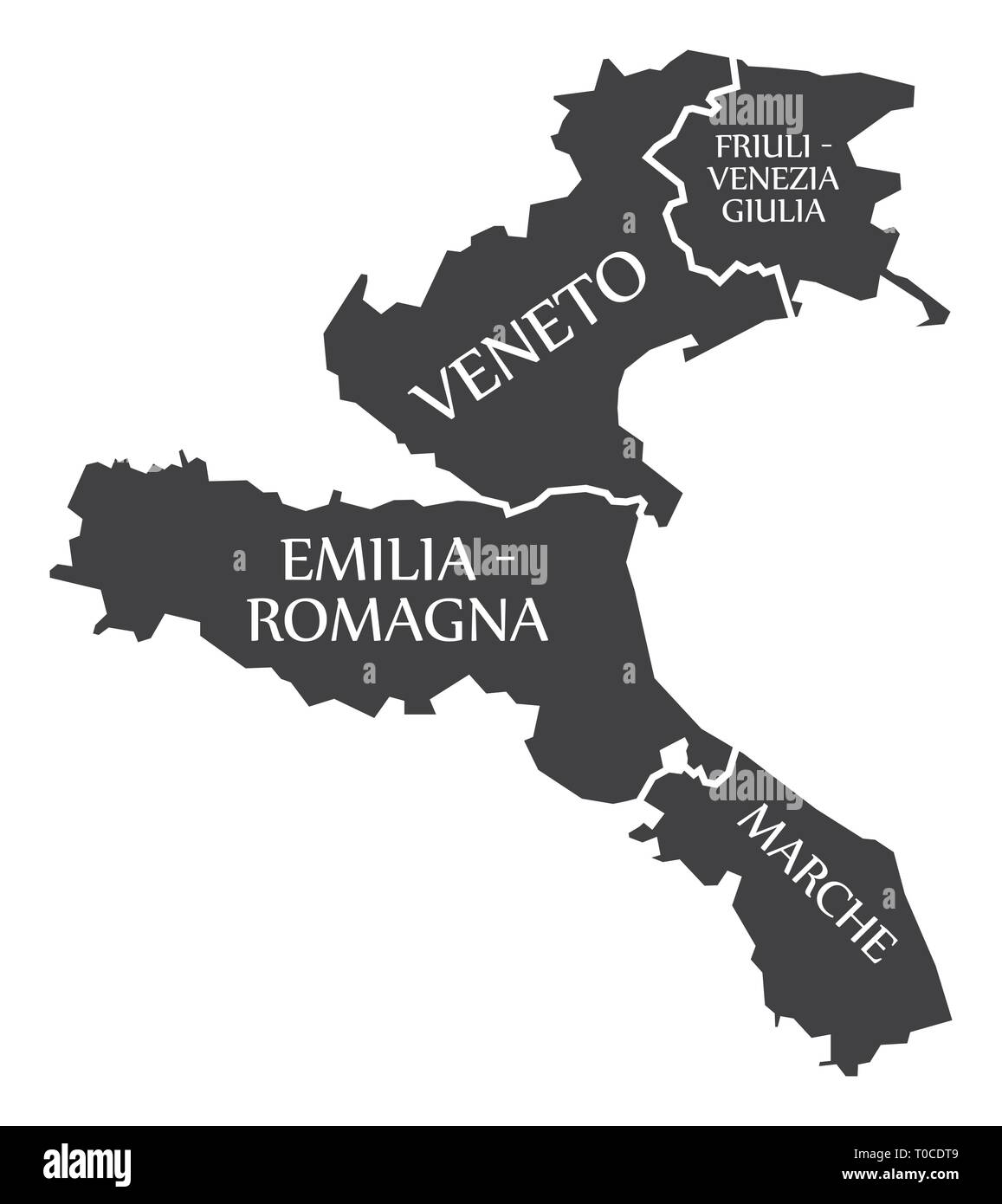Emilia - Romagna - Marche - Veneto - Friuli - Venezia Giulia Mapa Italia Ilustración del Vector