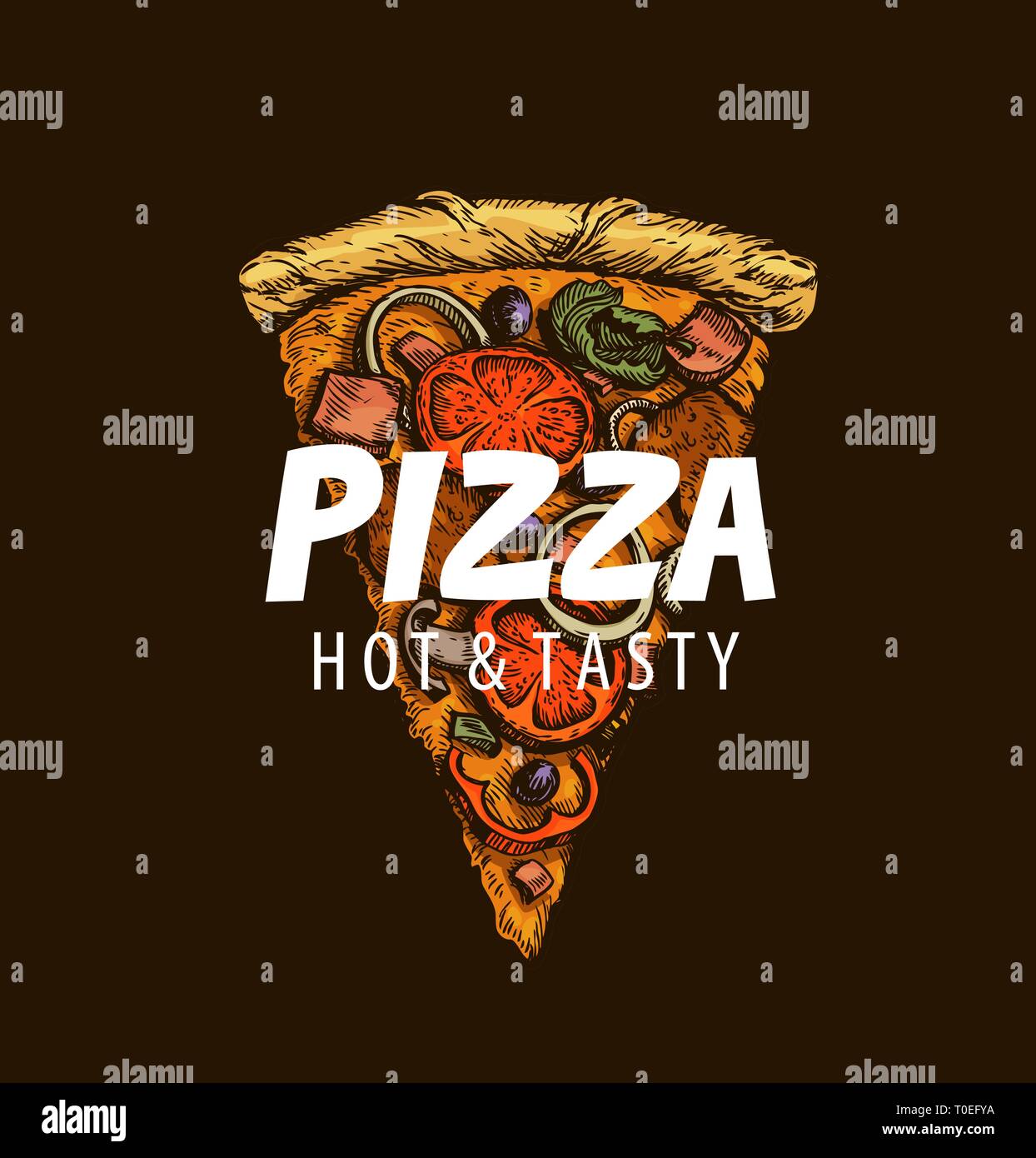 Una porción de pizza. Cocina italiana, alimentos logotipo. Ilustración vectorial Ilustración del Vector