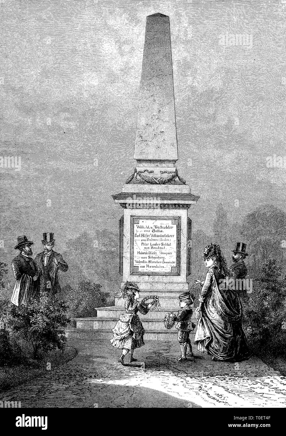 Monumento a los combatientes de 1849, en el cementerio de Mannheim, Alemania / Denkmal für die Volkskämpfer von 1849, Auf den Friedhof von Mannheim, Alemania Foto de stock
