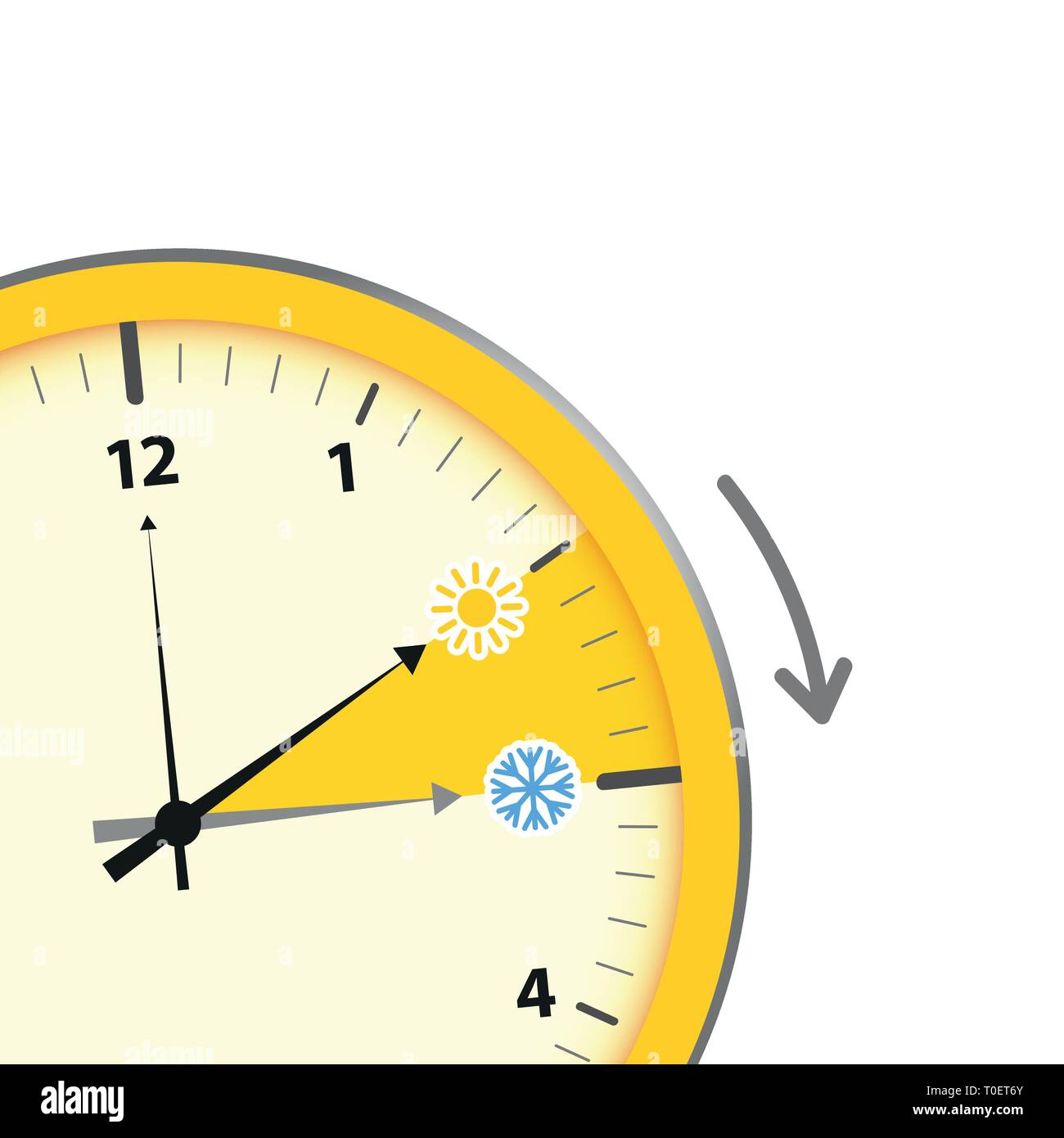 Cambio de horario de verano del reloj de sol y el copo de nieve