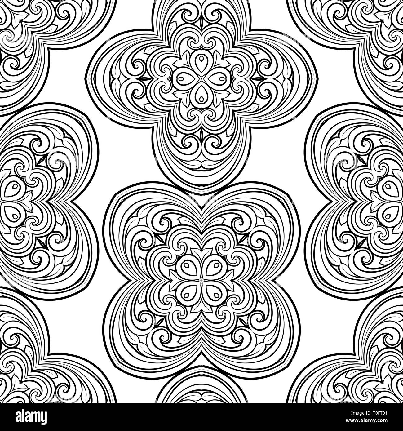 Patrón de línea geométrica perfecta en estilo oriental o árabe. Exquisita textura monocroma. Fondo gráfico en blanco y negro, patrón de encaje. Ilustración del Vector