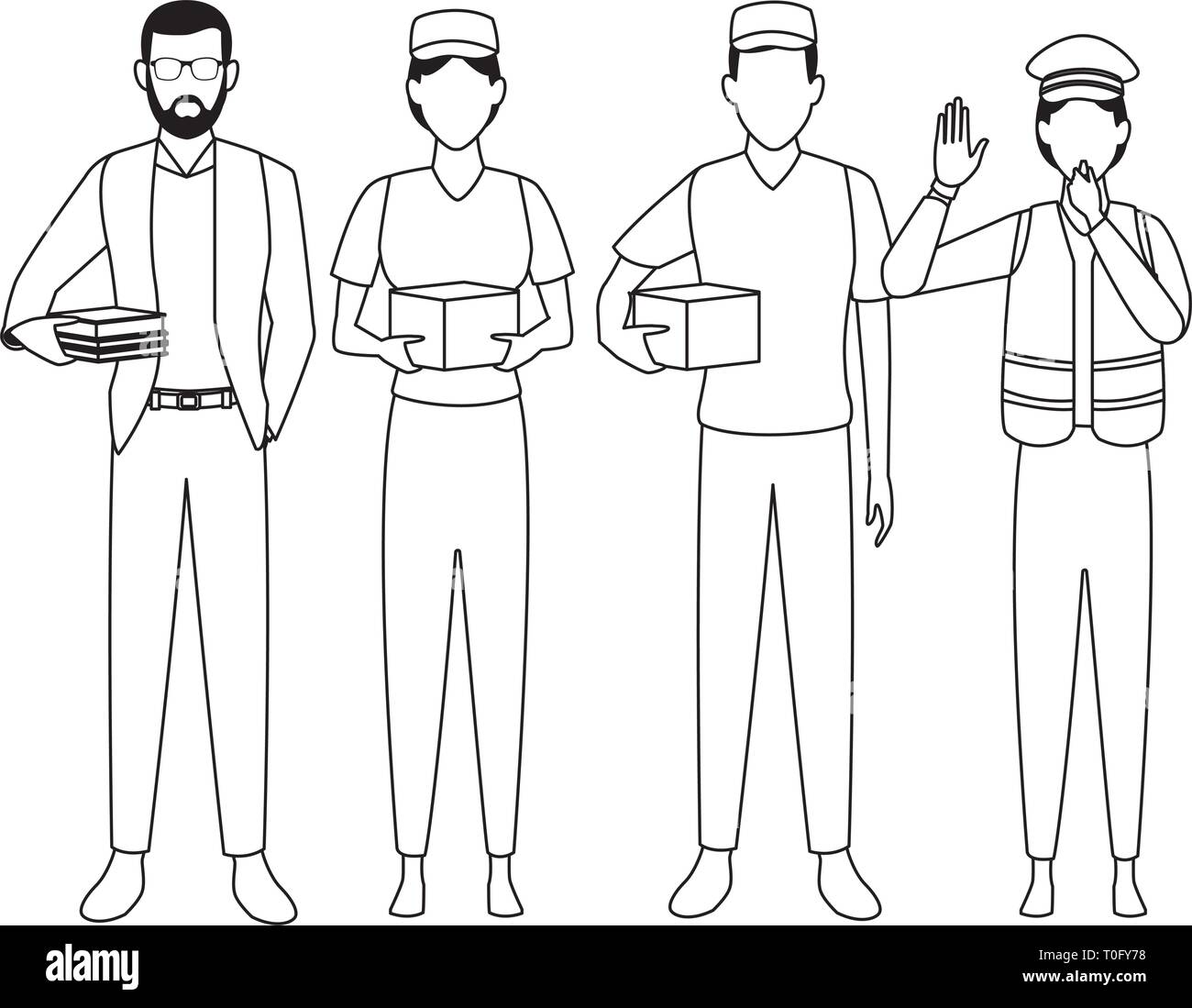 Avatares de empleo y profesiones en blanco y negro Imagen Vector de stock Alamy