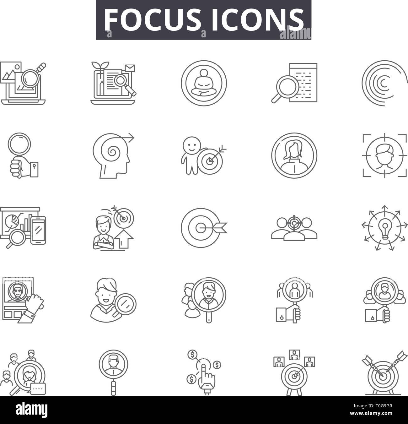 Línea de foco iconos para web y diseño móvil. Editable signos de