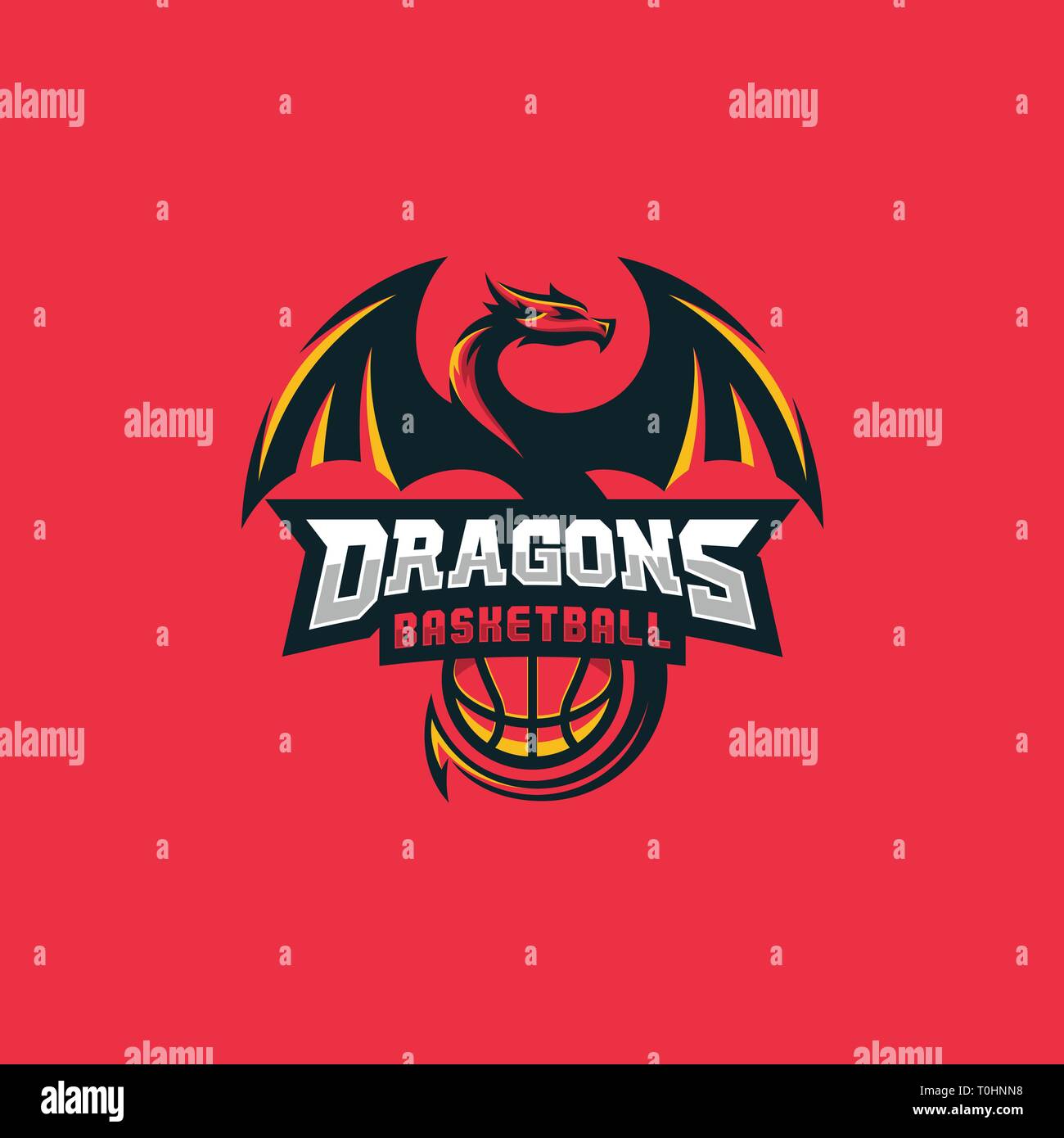 Dragon baloncesto concepto de diseño ilustración plantilla vectorial. Apto para la industria creativa, Multimedia, entretenimiento, educación, Tienda, y cualquier re Ilustración del Vector