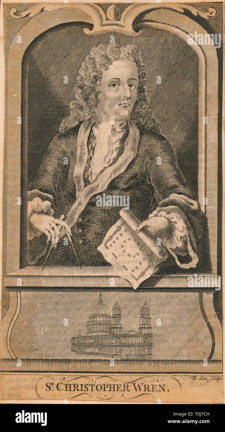 "Sir Christopher Wren" (mediados del siglo XVIII). Creador: B Cole. Foto de stock
