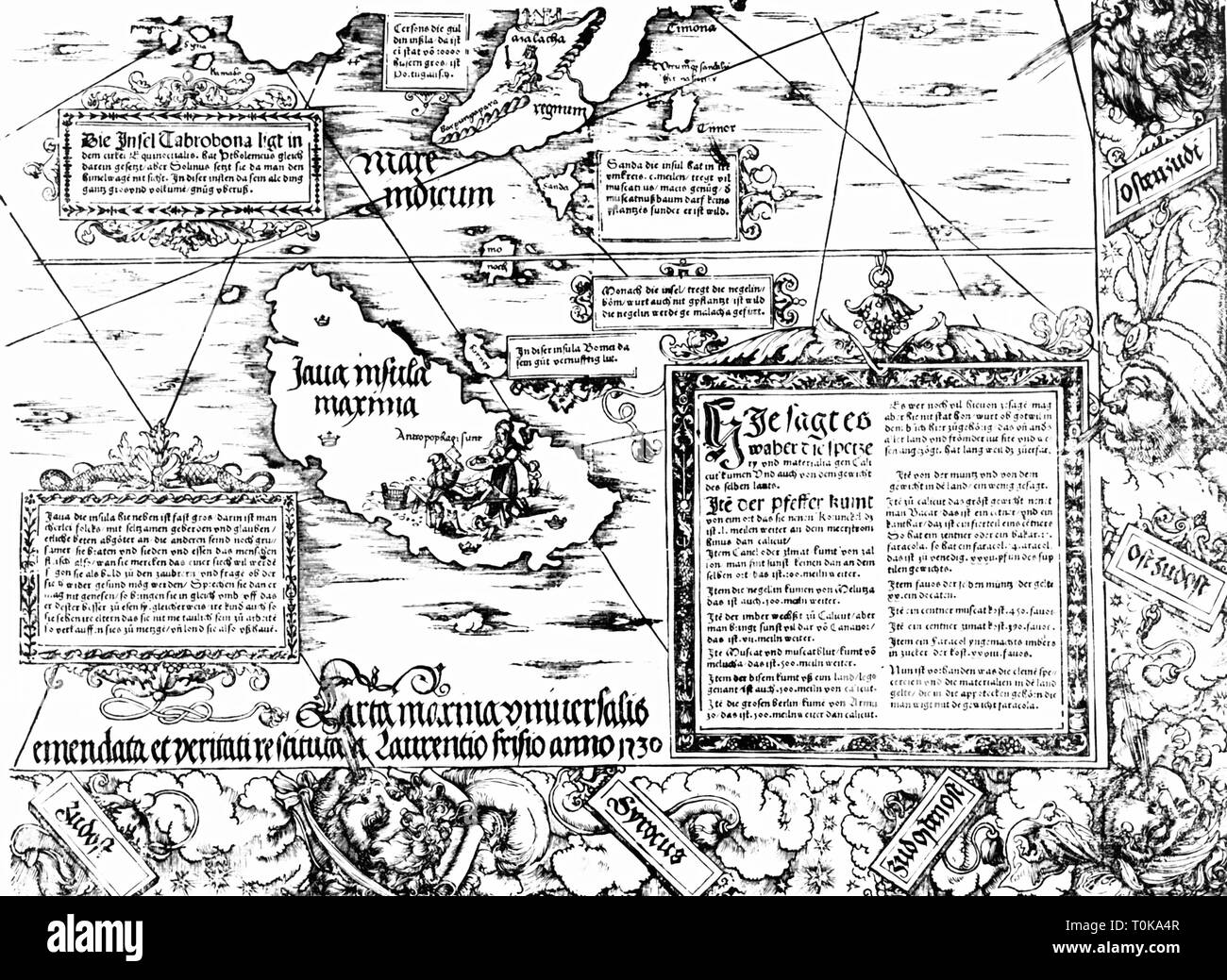 Cartografía, mapas, Isla de Java, 'Carta Marina' Portugallensis Navigatoria, detalle, xilografía, Alemania, 1525-Clearance-Info-Not-Available Additional-Rights Foto de stock