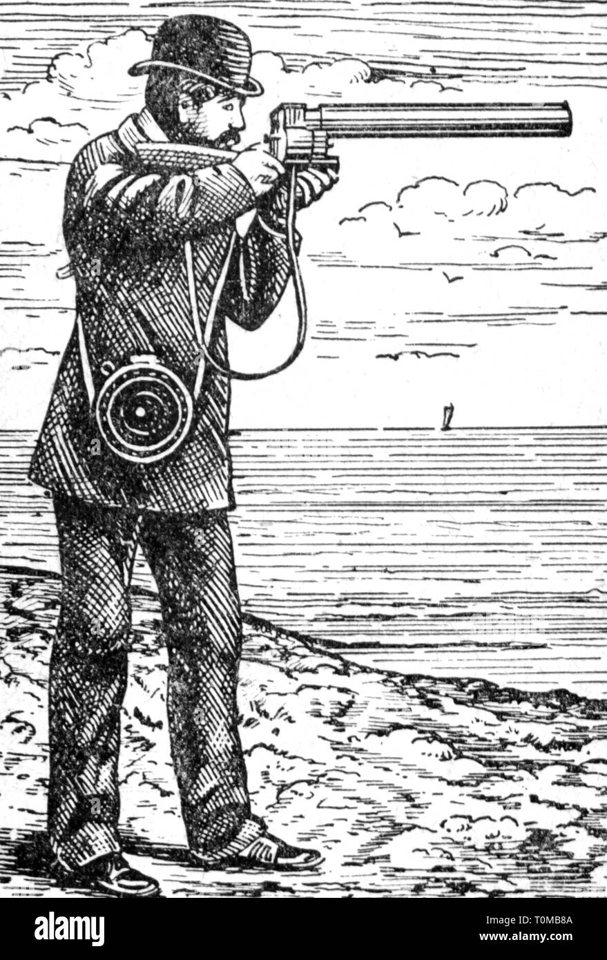 Fotografía, cámaras, chronophotographic shot gun, desarrollado por  Etienne-Jules Marey (1830 - 1904), grabado en madera, de finales del siglo  XIX, siglo xix, Gráfico, Gráficos, cámara fotográfica, toma fotográfica  pistola, fusil fotográfico, movimiento,