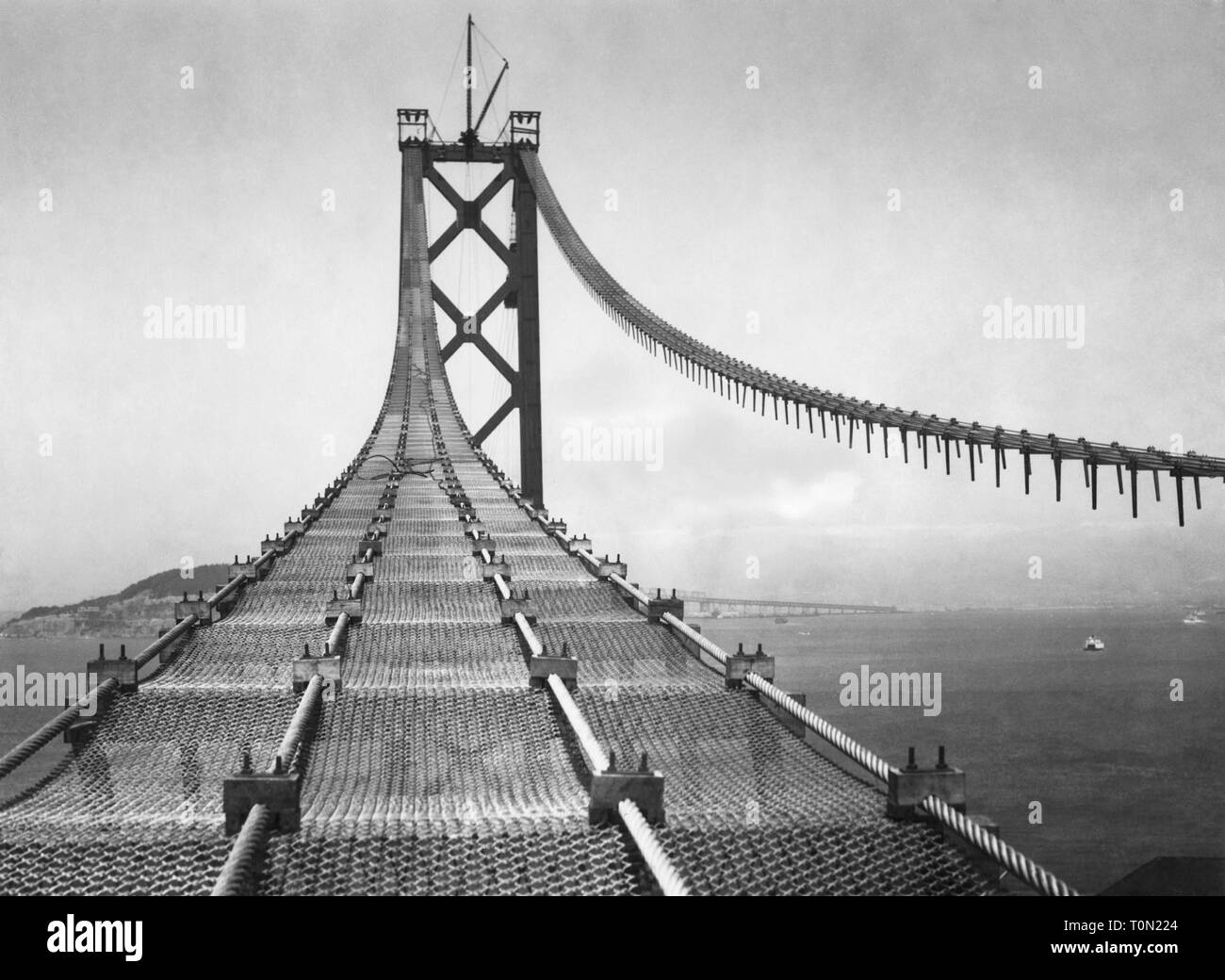California, Estados Unidos, san francisco, la construcción del puente Bay Bridge, 1935 Foto de stock