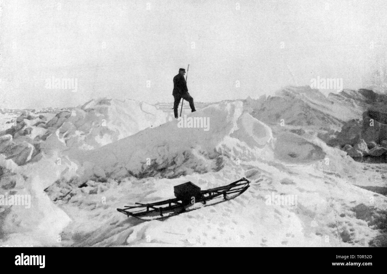 Expedición, expedición polar Fram, expedición de 1893 - 1896, en el verano  de hielo a la deriva, 21.7.1894, desde: Fridtjof Nansen, 'In Nacht und  Eis", volumen I, Leipzig, 1897, del siglo xix,
