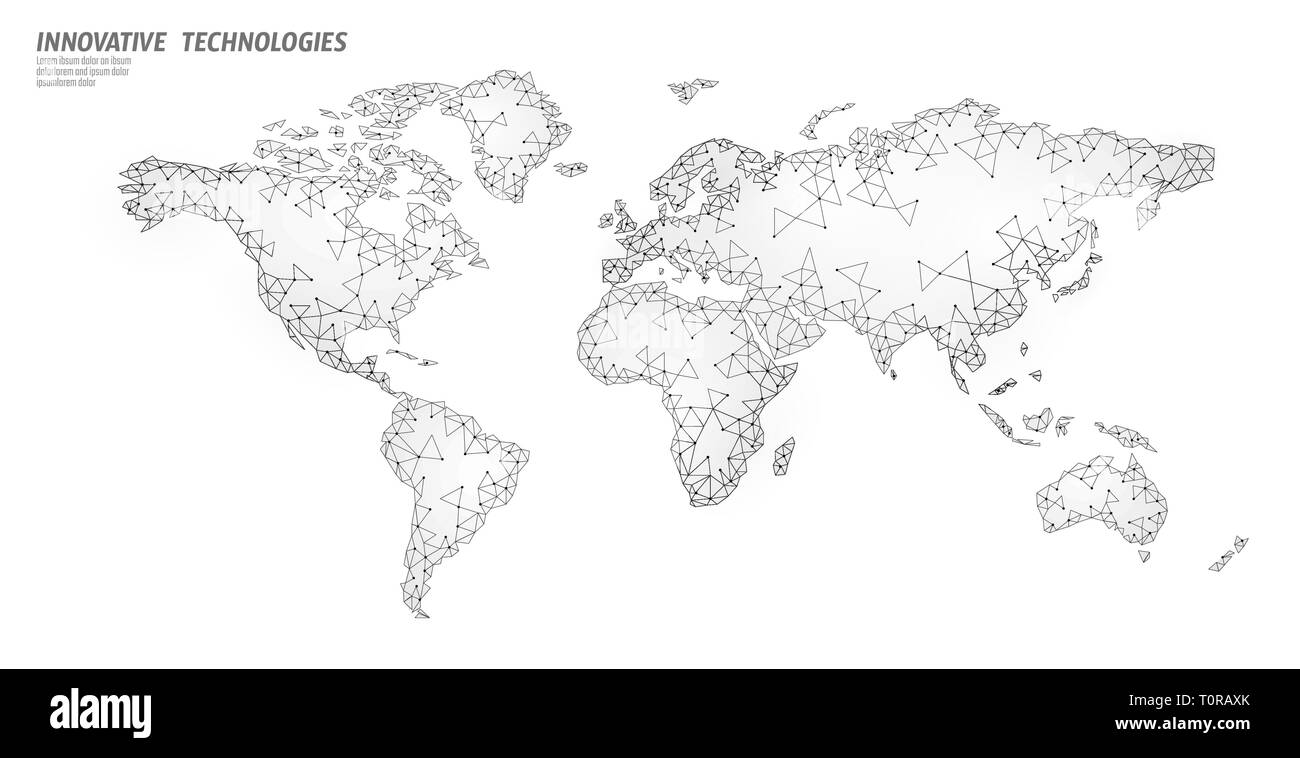 Baja poli mapa del mundo planeta tierra conexión global de negocios. Online Europa África América continentes. Asociación internacional de comunicación Ilustración del Vector