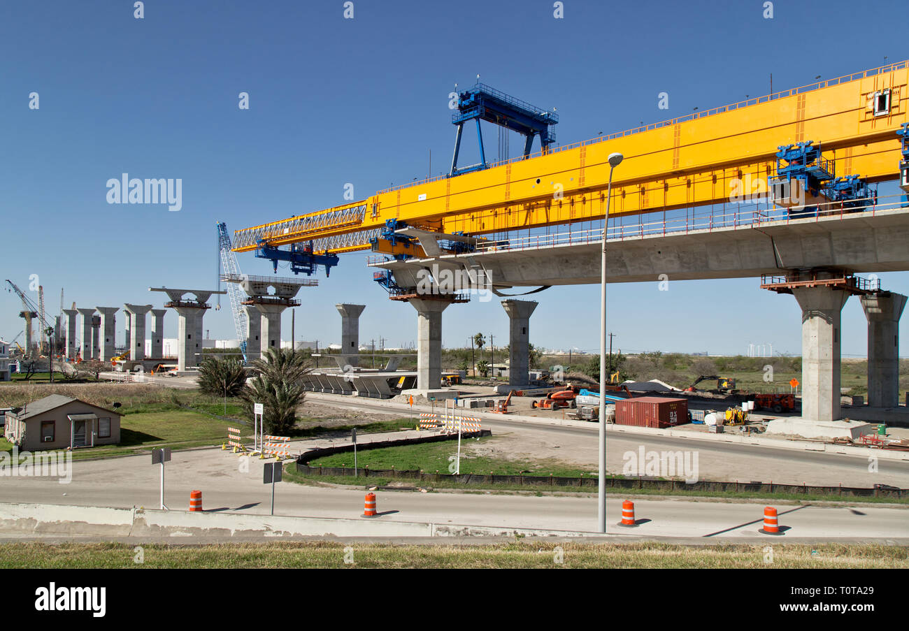 Puerto Nuevo Bidge construcción, la luz de la mañana, Corpus Christi, Texas, Estados Unidos. Foto de stock