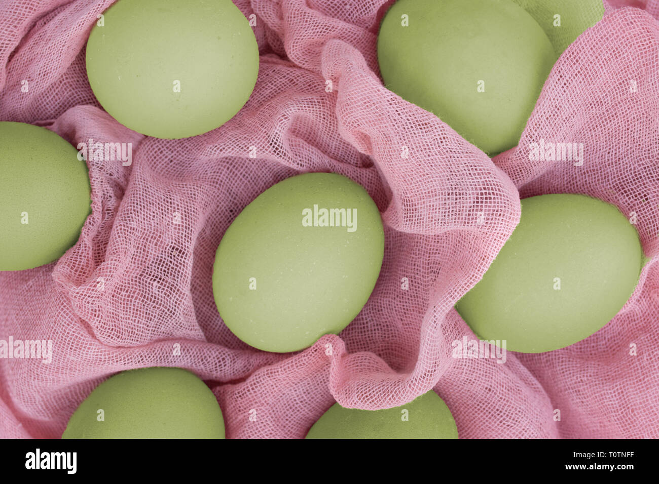 Huevos de Pascua verde de paño de color rosa. Foto de stock