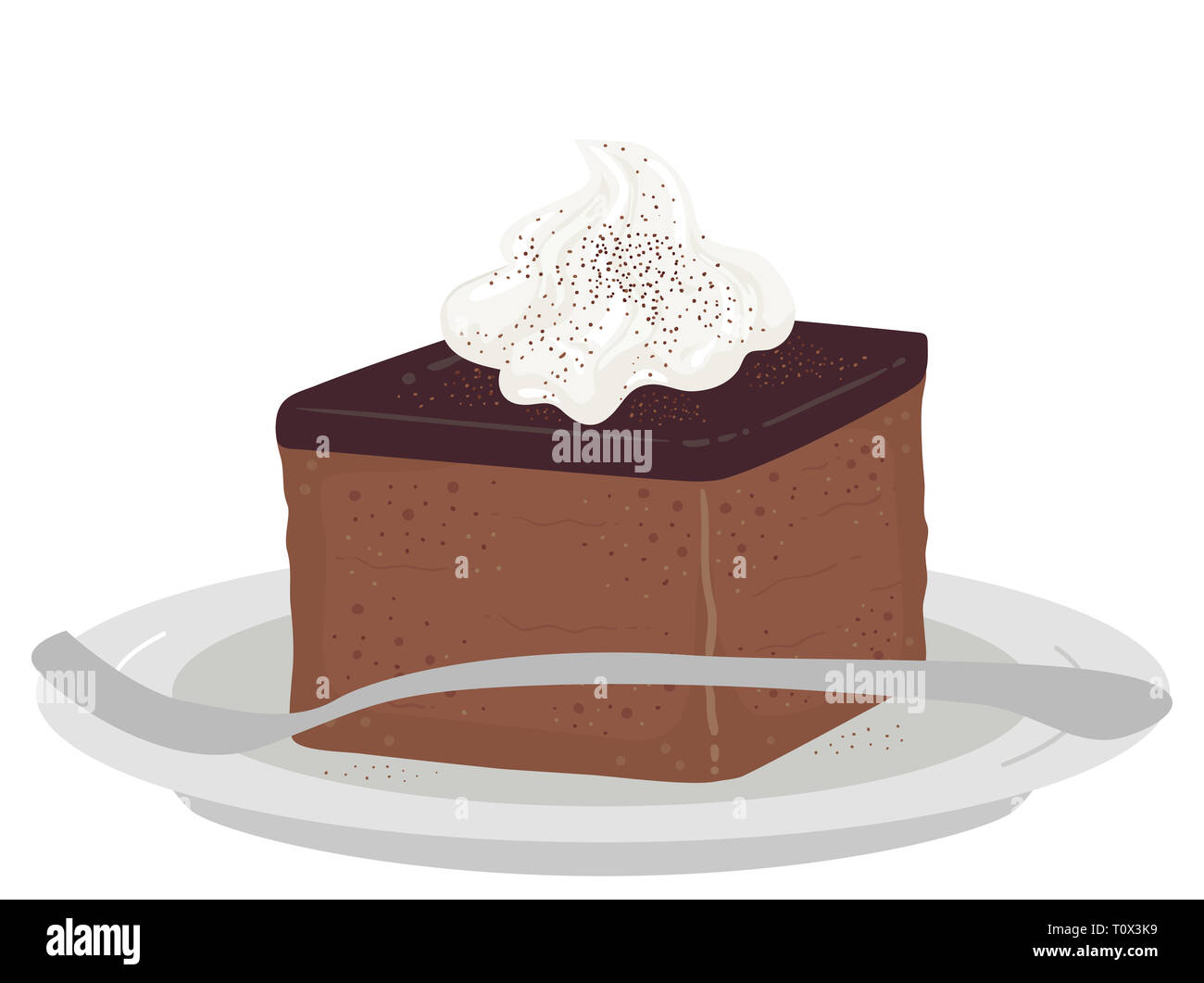 Ilustración de una torta de pan de jengibre inglés con crema batida en  platillo con horquilla Fotografía de stock - Alamy