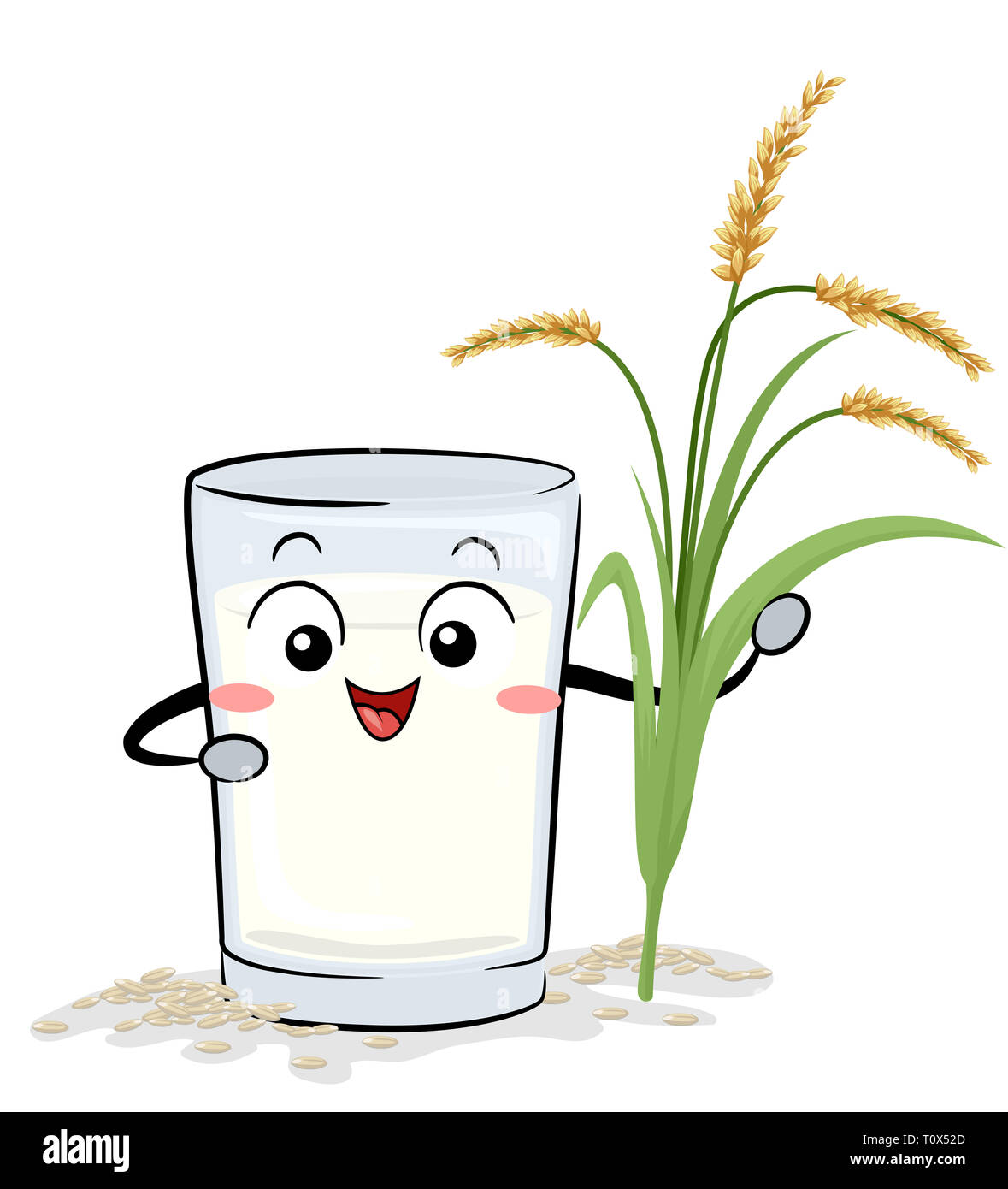 Ilustración de un vaso de leche de arroz mascota celebración planta de  arroz con granos de arroz por debajo Fotografía de stock - Alamy