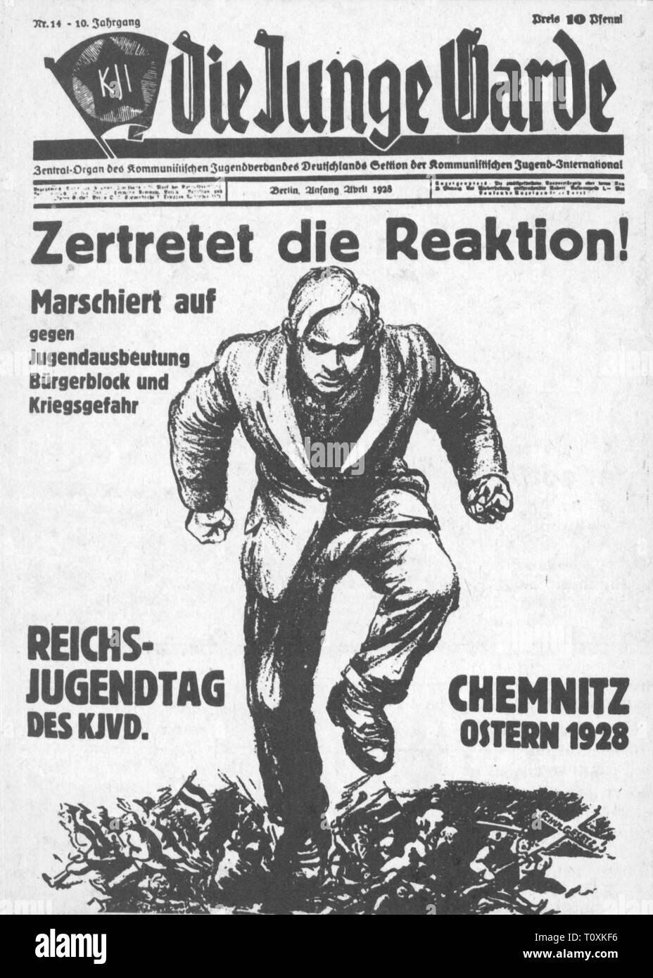 Prensa / medios de comunicación, revistas, 'Die Junge Garde' (la Joven Guardia), Front Page, volumen 10, número 14, Berlín, a comienzos de abril de 1928, el Copyright del artista no ha de ser borrado Foto de stock