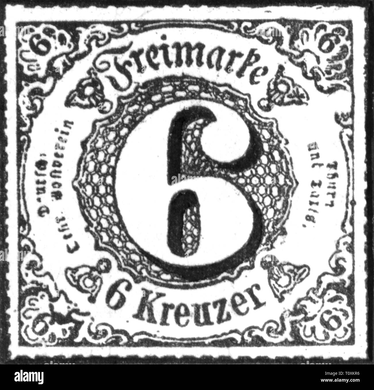 Mail, sellos, Alemania Thurn-und-Taxis-Post, 6 Kreuzer Postage Stamp, distrito Sur, 1866-Clearance-Info Additional-Rights-Not-Available Foto de stock