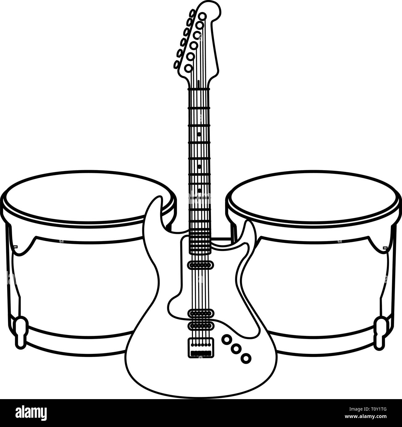 diseño de ilustración vectorial de instrumentos eléctricos y timbales de  guitarra Imagen Vector de stock - Alamy