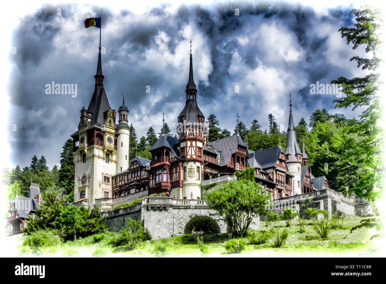 El castillo de Peles en Sinaia en Rumania Foto de stock