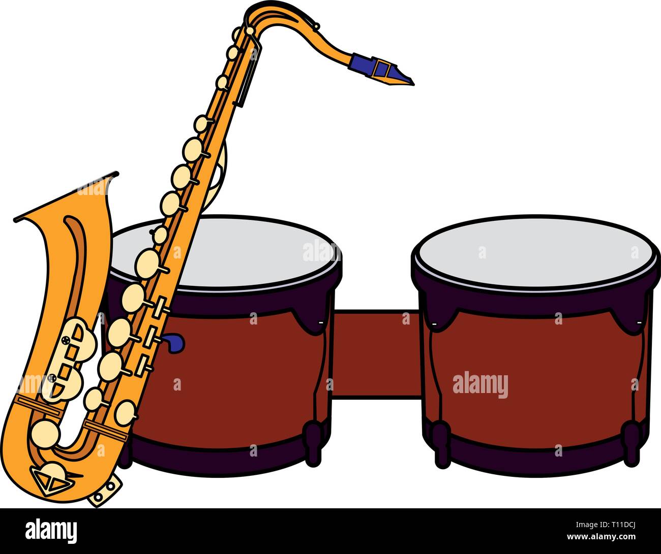 instrumentos saxofónicos y timbales diseño de ilustración vectorial