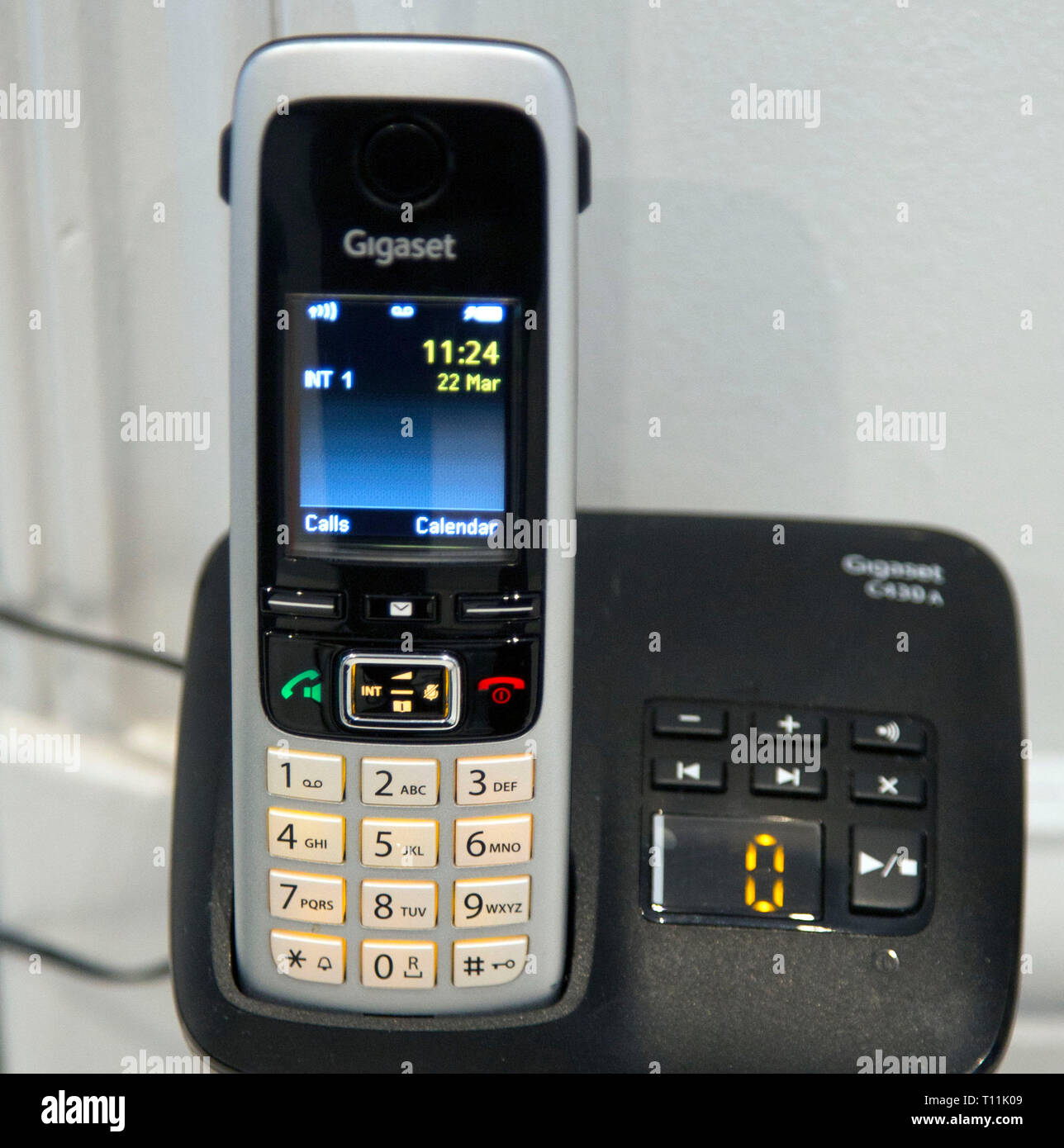 Marca Gigaset teléfono fijo inalámbrico con contestador automático, Londres Foto de stock