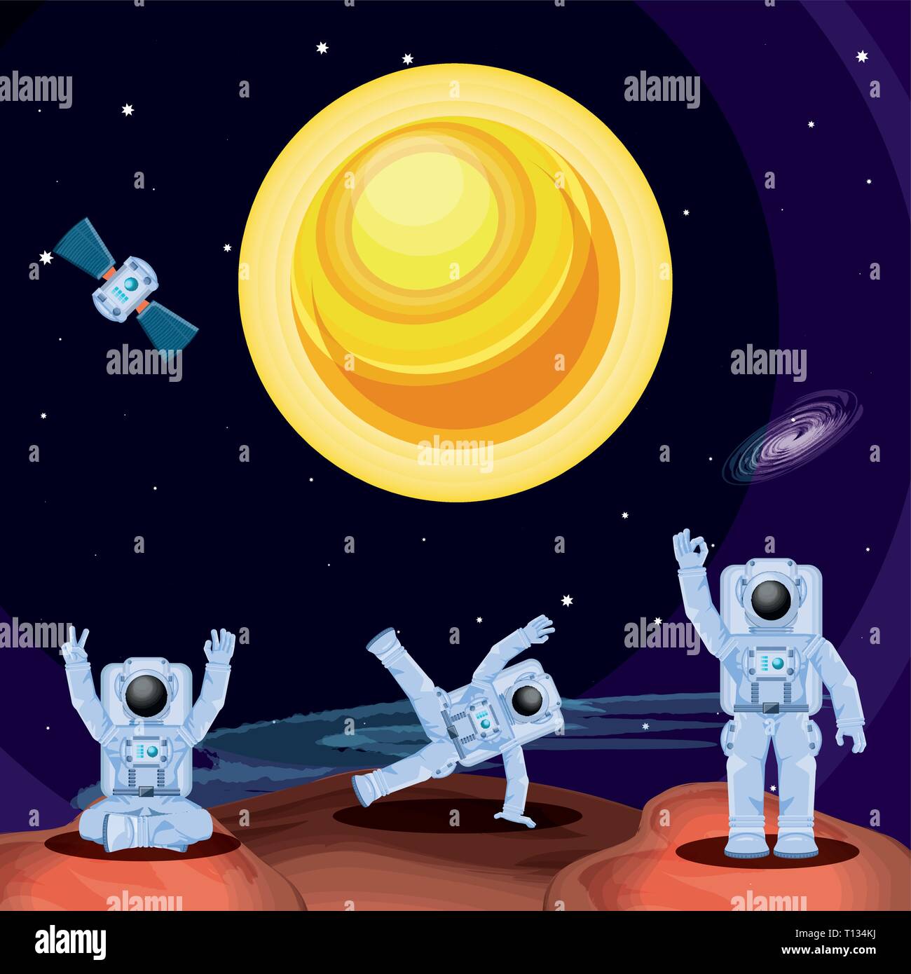 Los astronautas en el espacio de dibujos animados para niños Imagen Vector  de stock - Alamy