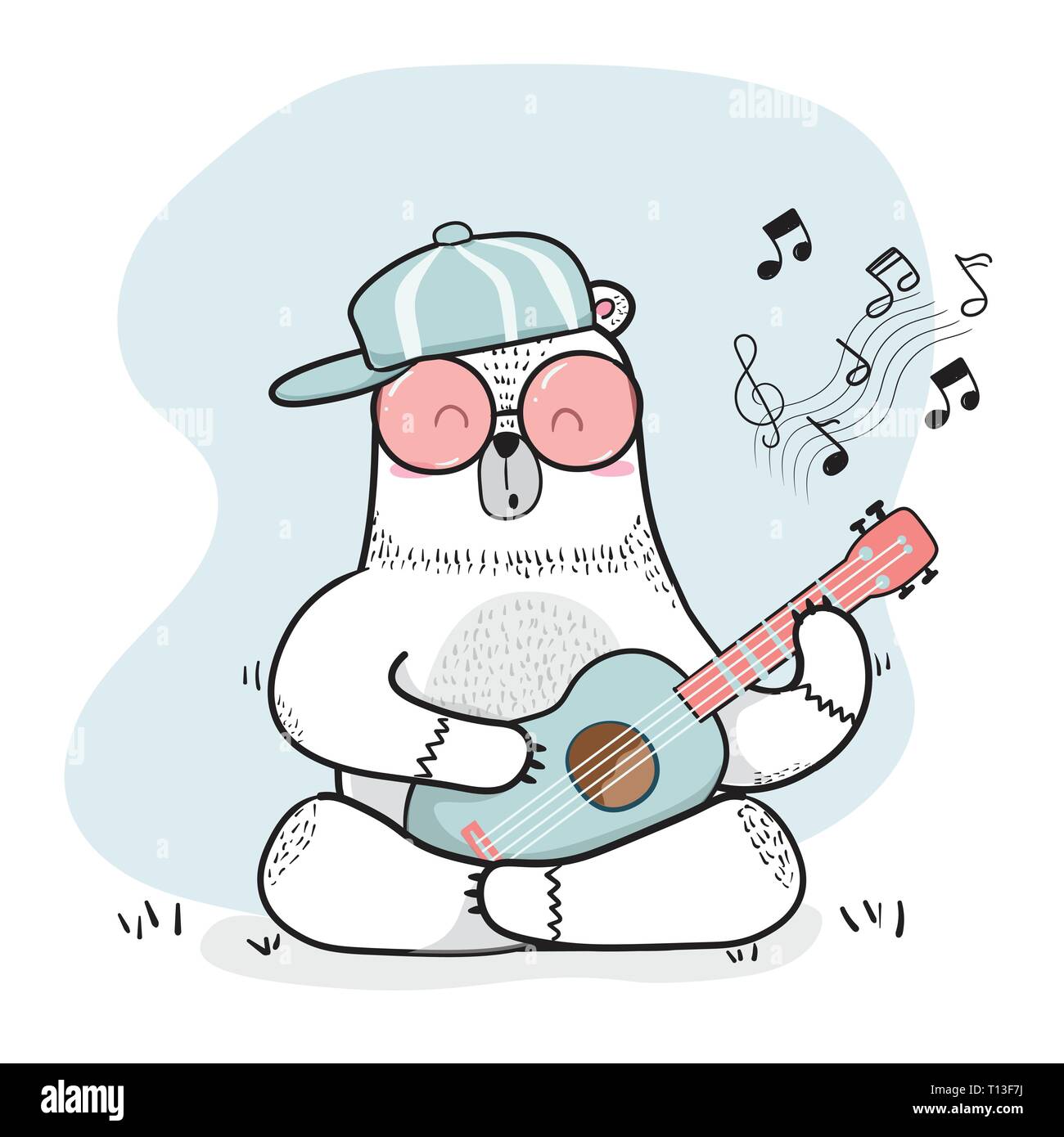 Lindo doodle blanco oso toca la guitarra Ilustración del Vector