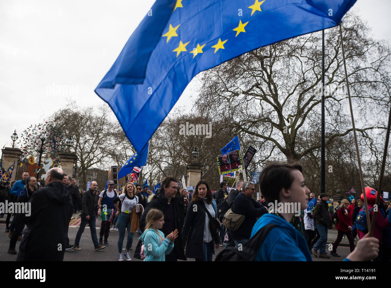 Londres, Reino Unido. 23 Mar, 2019. Voto popular de marzo. Cientos de miles de manifestantes se reúnen en Londres para exigir un llamado "voto popular", sólo seis días antes de la fecha de partida original de Gran Bretaña a salir de la Unión Europea. El marzo sigue una semana turbulenta en el parlamento, donde el primer ministro Teresa Mayo fue dada una estrecha extensión para transmitir su Brexit tratar, y una e-petición liberado que ya ha ganado más de tres millones de firmas, y los números están creciendo rápidamente, pidiendo al gobierno británico para revocar el artículo 50 y permanecer en la UE. Crédito: Francesca Moore/Alamy Live News Foto de stock