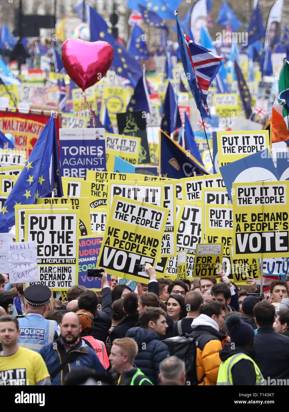 Londres, Reino Unido. 23 Mar 2019.Cientos de miles de personas tomar parte en una protesta popular de marzo para intentar conseguir un voto popular sobre Brexit. Gran Bretaña se debió abandonar la UE el 29 de marzo de 2019, pero ahora está en duda. La marcha comenzó en Park Lane y acabados fuera de Westminster, las Casas del Parlamento, Londres, Reino Unido el 23 de marzo de 2019. Crédito: Paul Marriott/Alamy Live News Foto de stock