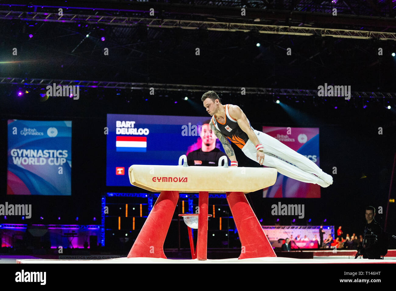 Birmingham, Reino Unido. 23 de marzo de 2019. Bart Deurloo (NED), realizando durante el período de sesiones de hombres del 2019 Copa del Mundo de gimnasia en el Genting Resorts/Arena World Arena, Birmingham, Reino Unido el sábado 23 de marzo de 2019. Foto de stock
