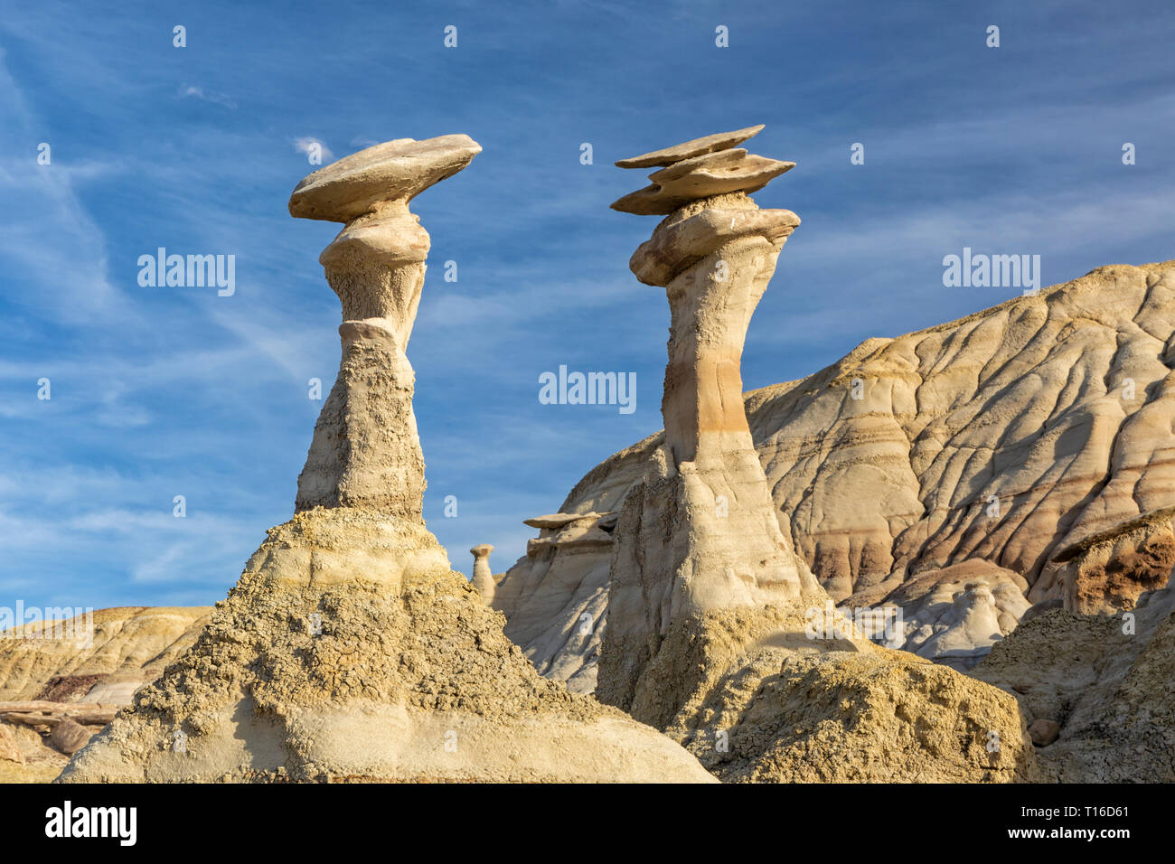 Los llamados conversando hoodoos parezca piedra muppets en la BIsit/De-Na-Zin desierto en Nuevo México. Foto de stock