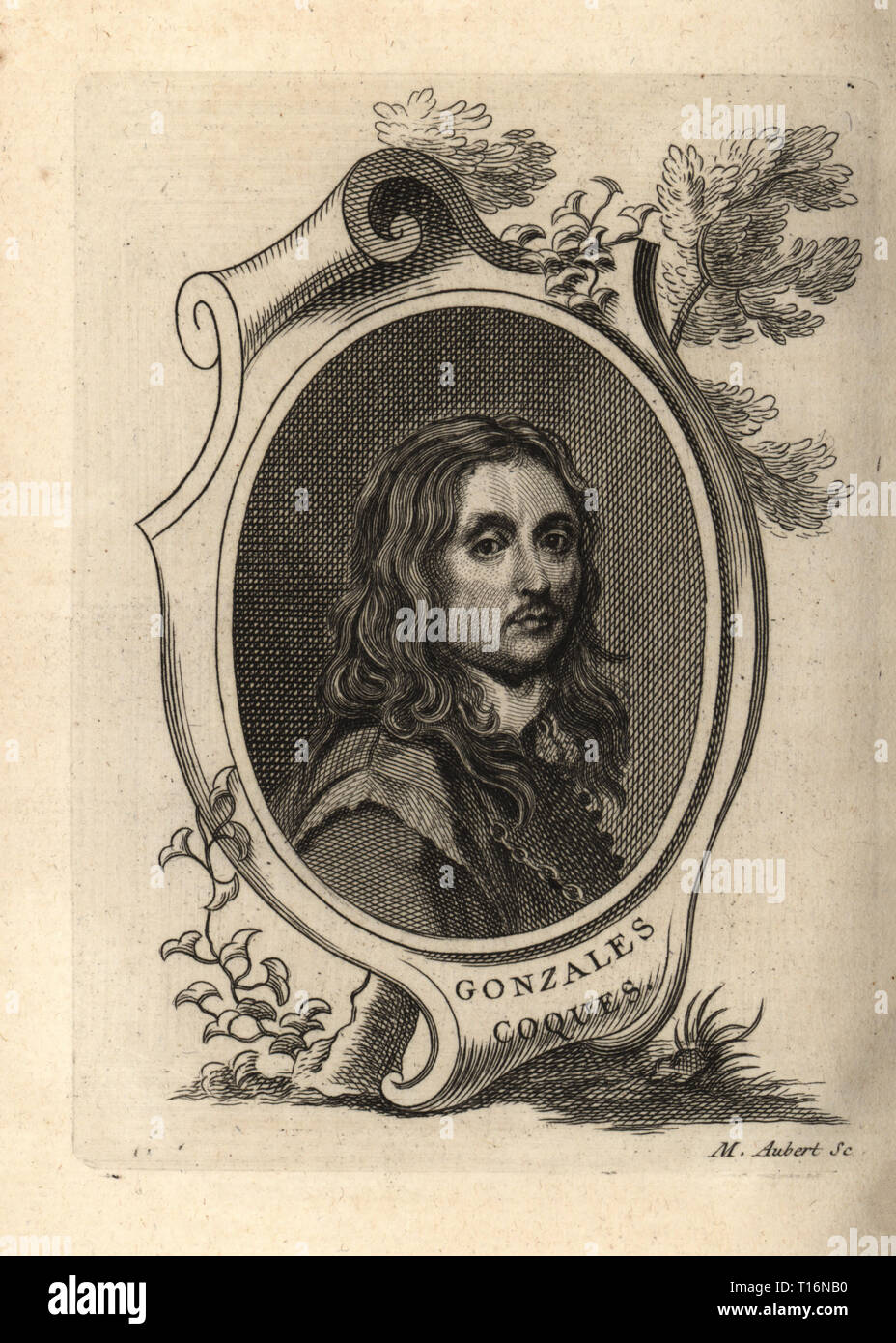 Pintor Mas Famoso De La Historia Retrato de Gonzales Coques, pintor flamenco de retratos y pinturas de  historia, murió el año 1684. Copperplate grabado por M. Aubert tras un  autorretrato by gonzales coques de Antoine-Joseph Argenvilleâ Dezallier  dâ€™s