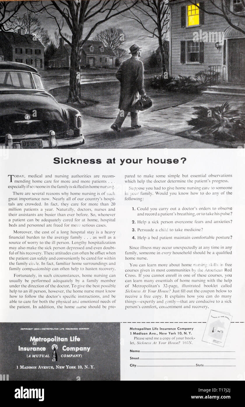 1955 Revista Publicidad anuncio Metropolitan Life Insurance Company. Foto de stock
