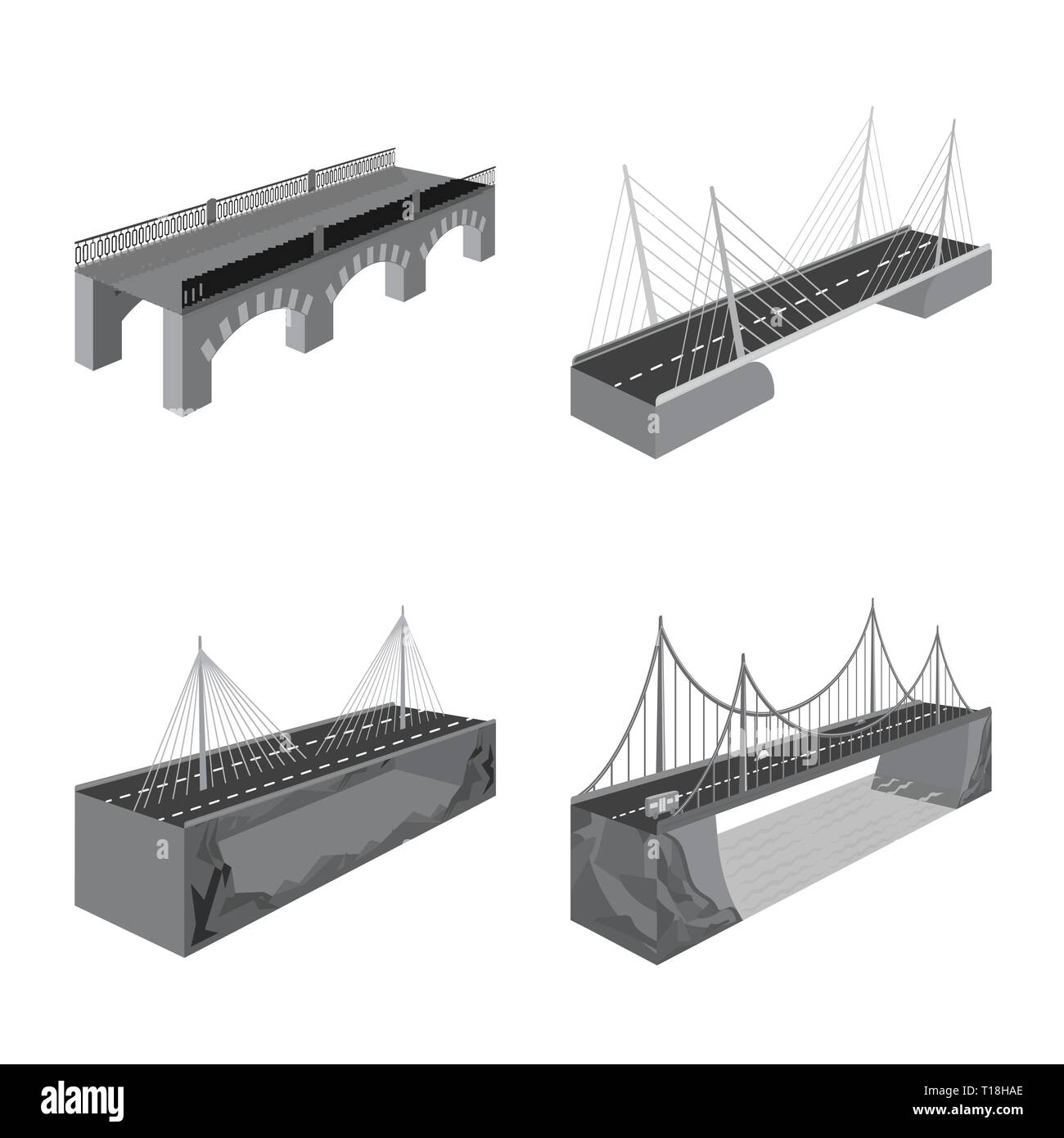 Puente, traslado,construcción,montado,rock,arco,costa,showplace,autobahn,campo,transporte,metal,río,histórica,bicicleta,long,stream,prop,cable,moderno,concreta,columna,suspendido,ladrillo,montado,viejo,conexión,cruzando,vista diseño,construir,lado,bridgework,arquitectura,histórica,estructura,establecida,vector,icono,ilustración,aislado,collection, elemento gráfico,,firmar,mono,gris vectores vectorial , Ilustración del Vector