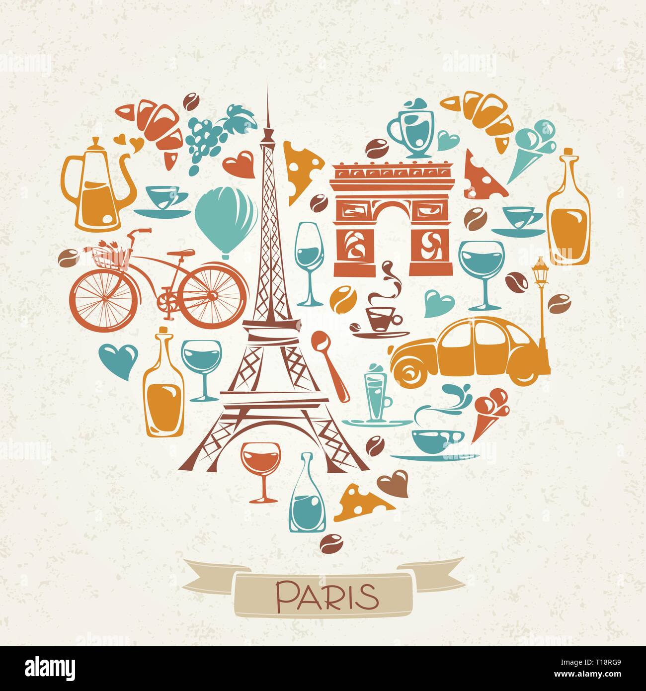 Adoro París diseño vectorial con los símbolos de la cultura francesa. Ilustración del Vector