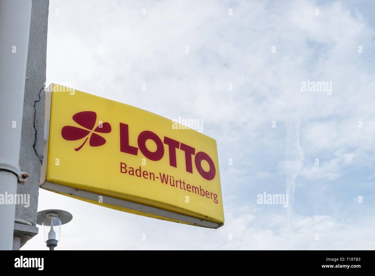 Hechingen, Baden-Wurtemberg, Alemania, 10 de febrero de 2019, signo de Lotto Baden-Württemberg, Alemania Foto de stock