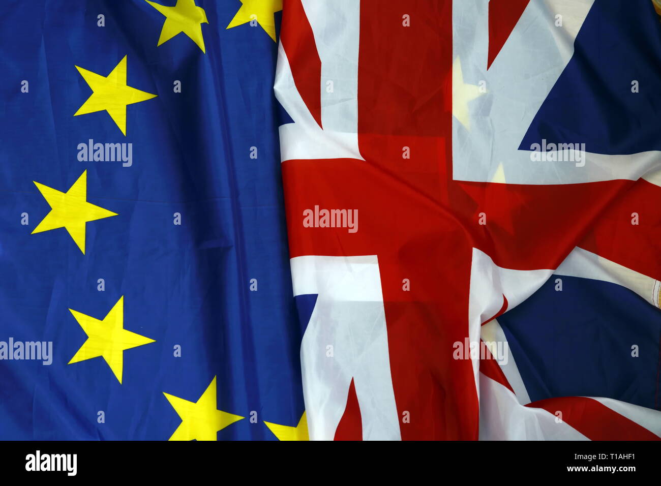 Reino Unido y combinado de las banderas de la Unión Europea Foto de stock