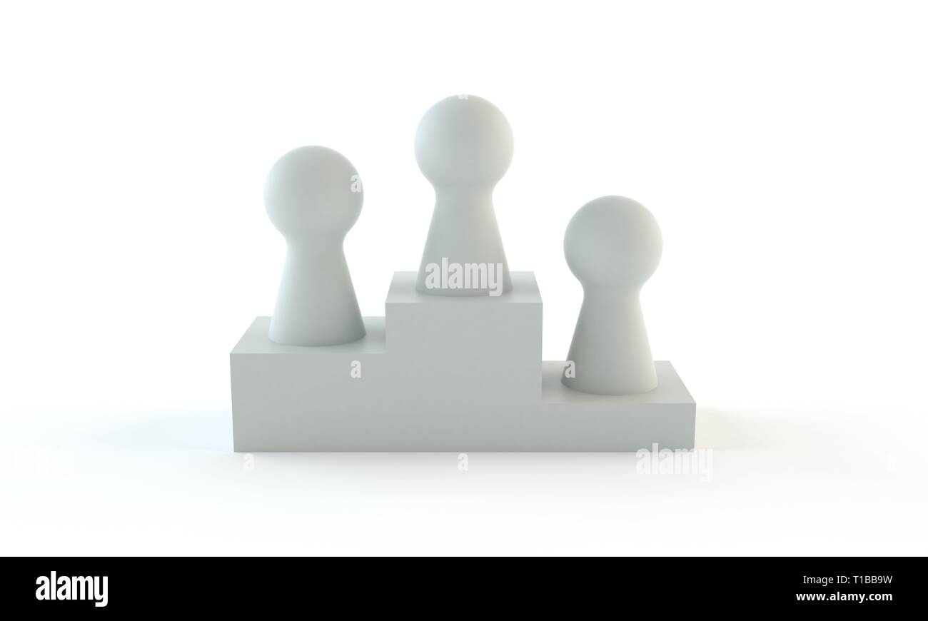 Las cifras de juego blanco sobre un pedestal aislado sobre fondo blanco. Foto de stock