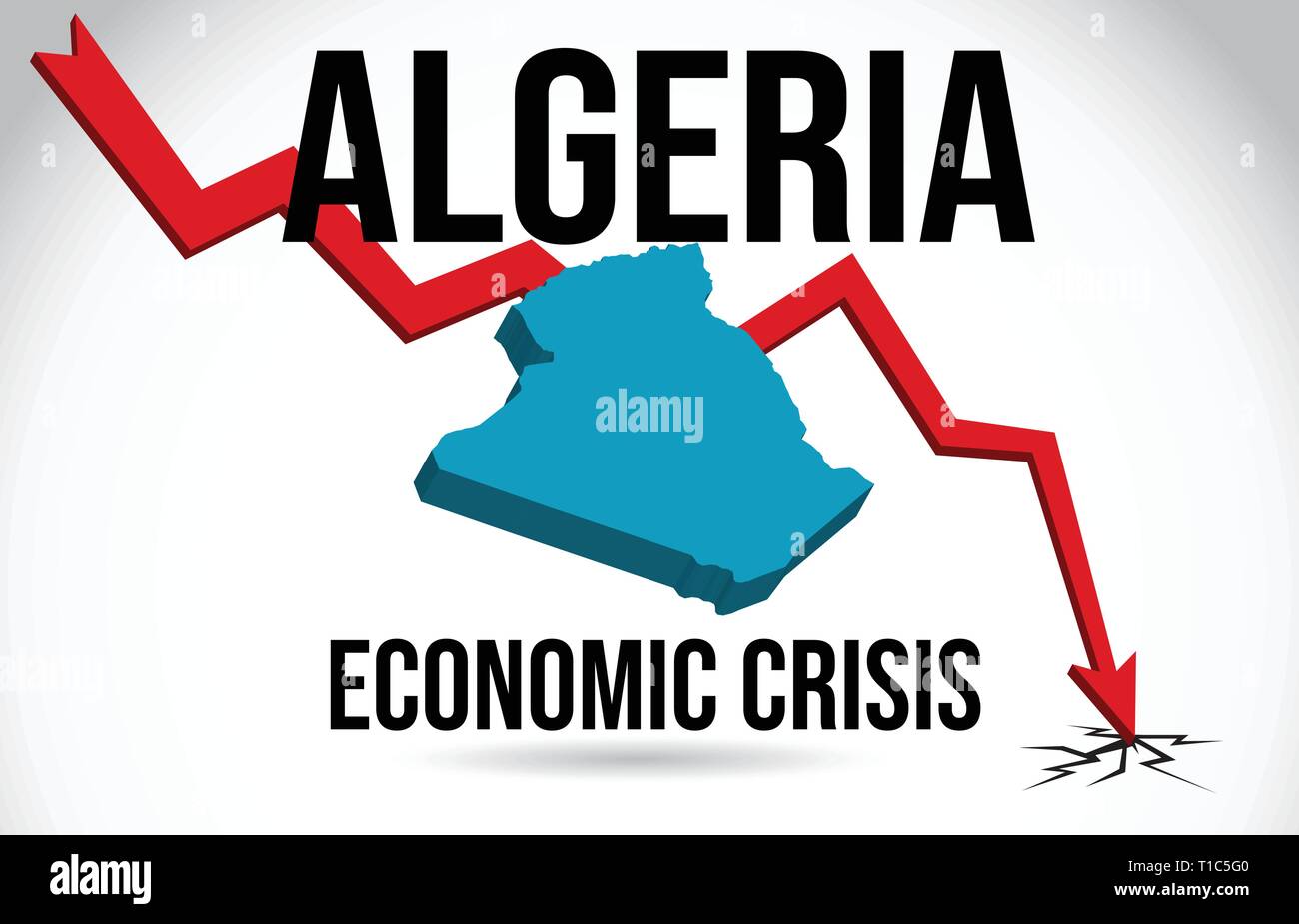 Argelia Mapa Crisis Financiera el colapso económico del mercado global Crash Meltdown ilustración vectorial. Ilustración del Vector