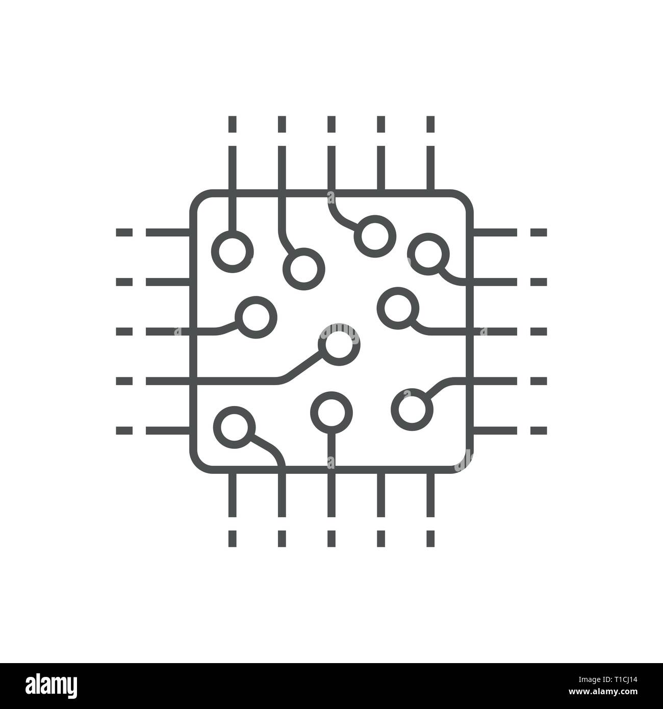 Icono del procesador, CPU, GPU, chip. La tecnología chip informático icono en el estilo de línea. Trazo editable. 10 EPS Ilustración del Vector
