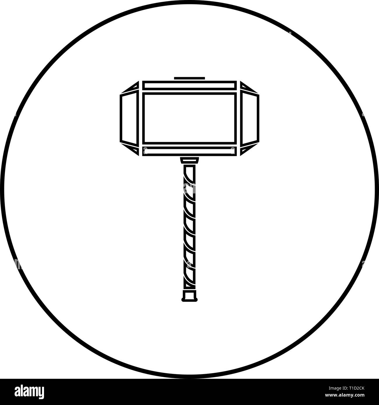 El martillo de Thor Mjolnir icono color negro esquema vector en círculo  ilustración estilo plano simple imagen Imagen Vector de stock - Alamy