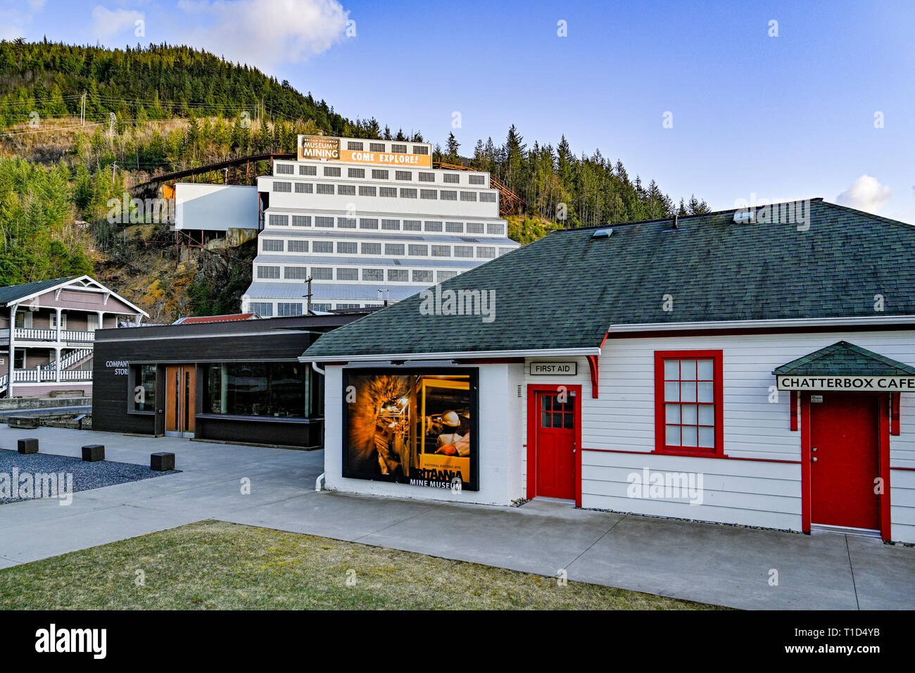 Parlanchín Cafe, Museo de la mina Britannia, Britannia Beach, British Columbia, Canadá Foto de stock