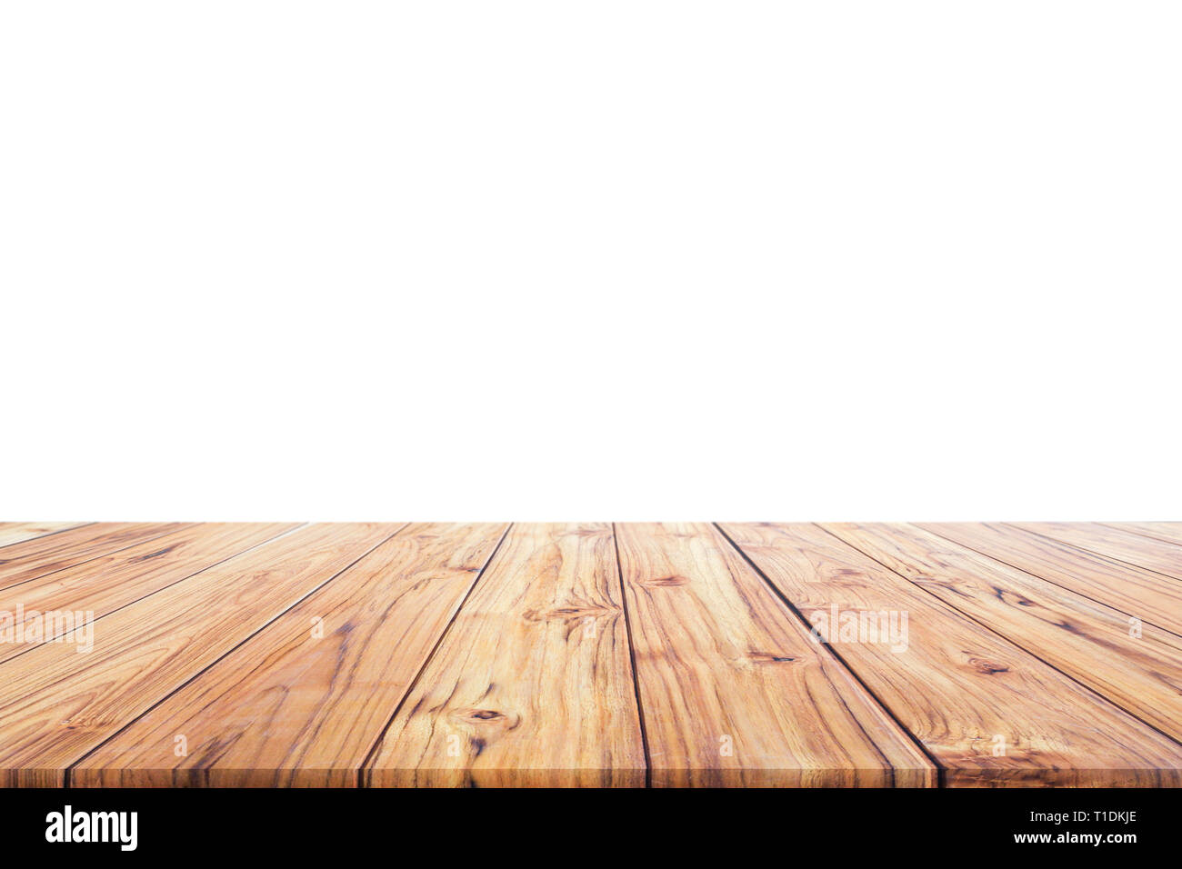 Mesa de madera sobre fondo blanco para el fondo preparado utilizado us pantalla o montage productos diseño Foto de stock