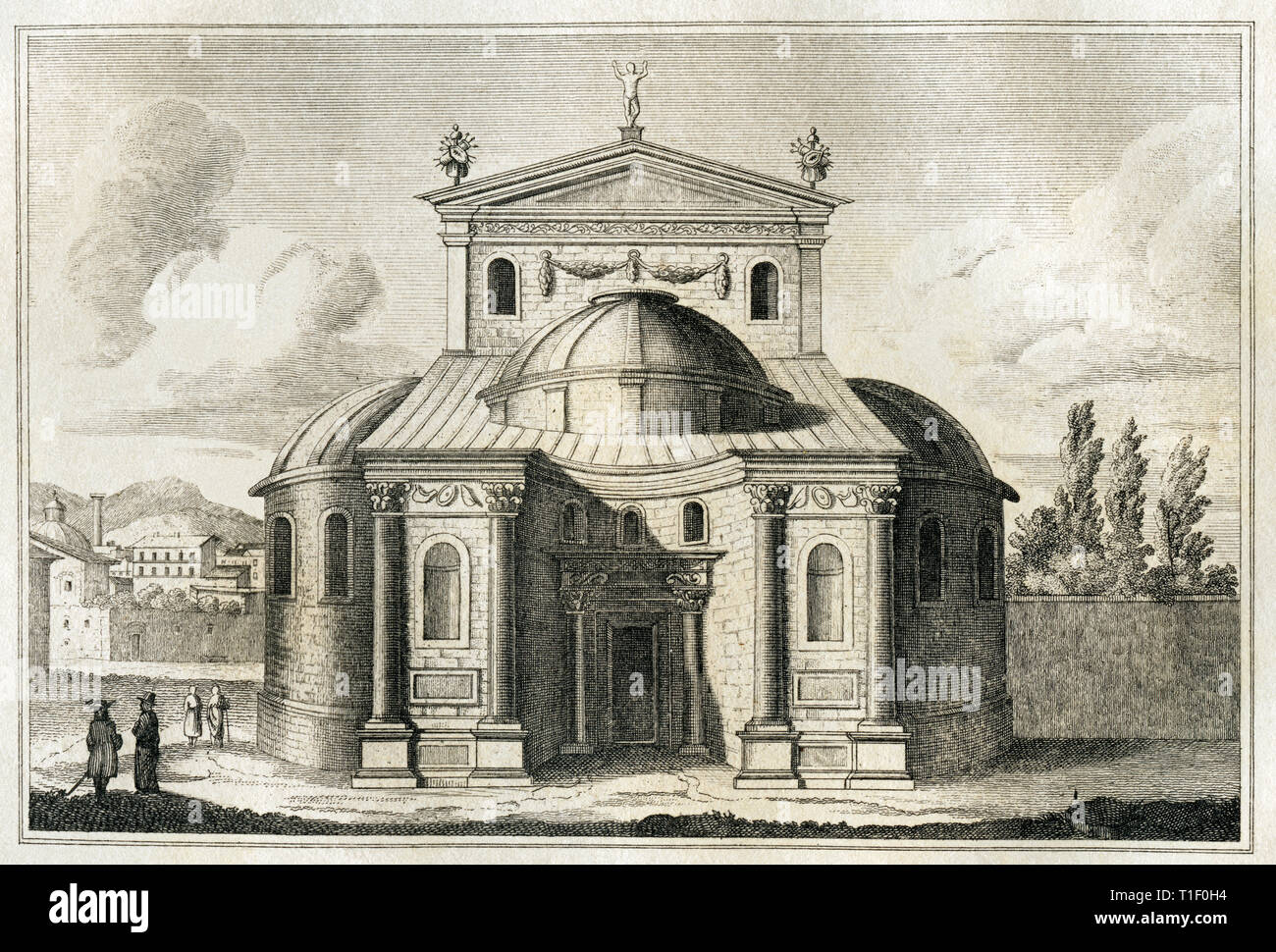 Italia, Roma, Templo de Rómulo, copperplate grabado sobre 1840, a partir de un libro de artista, el copyright no tiene que borrarse Foto de stock