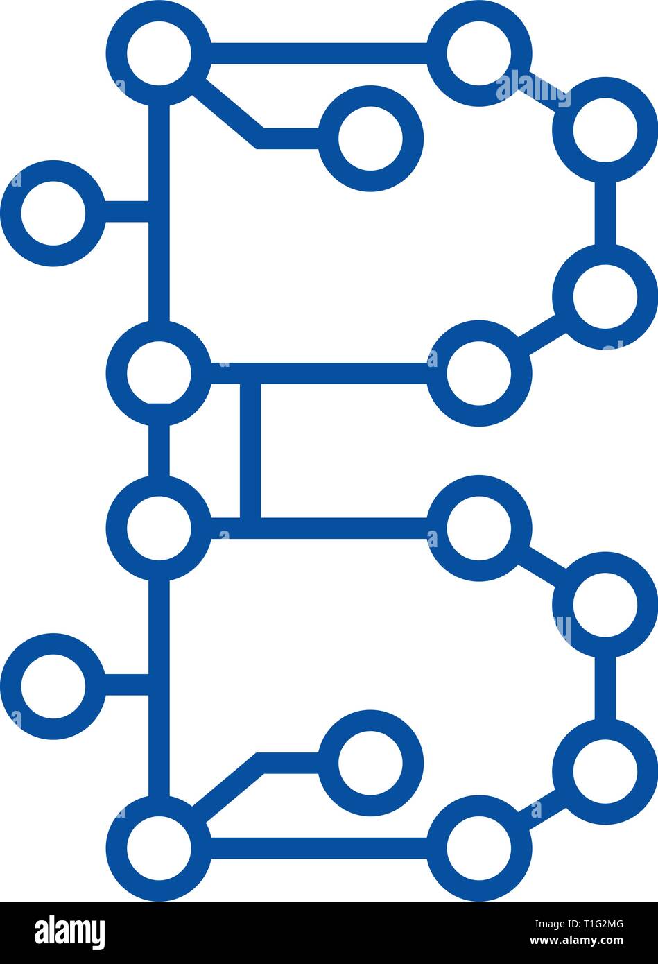 Tecnología Blockchain,circuito icono línea concepto. Tecnología Blockchain,circuito vector plana símbolo, signo, esbozo de la ilustración. Ilustración del Vector