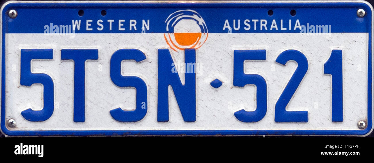 La placa del número de Australia Occidental, Australia Foto de stock
