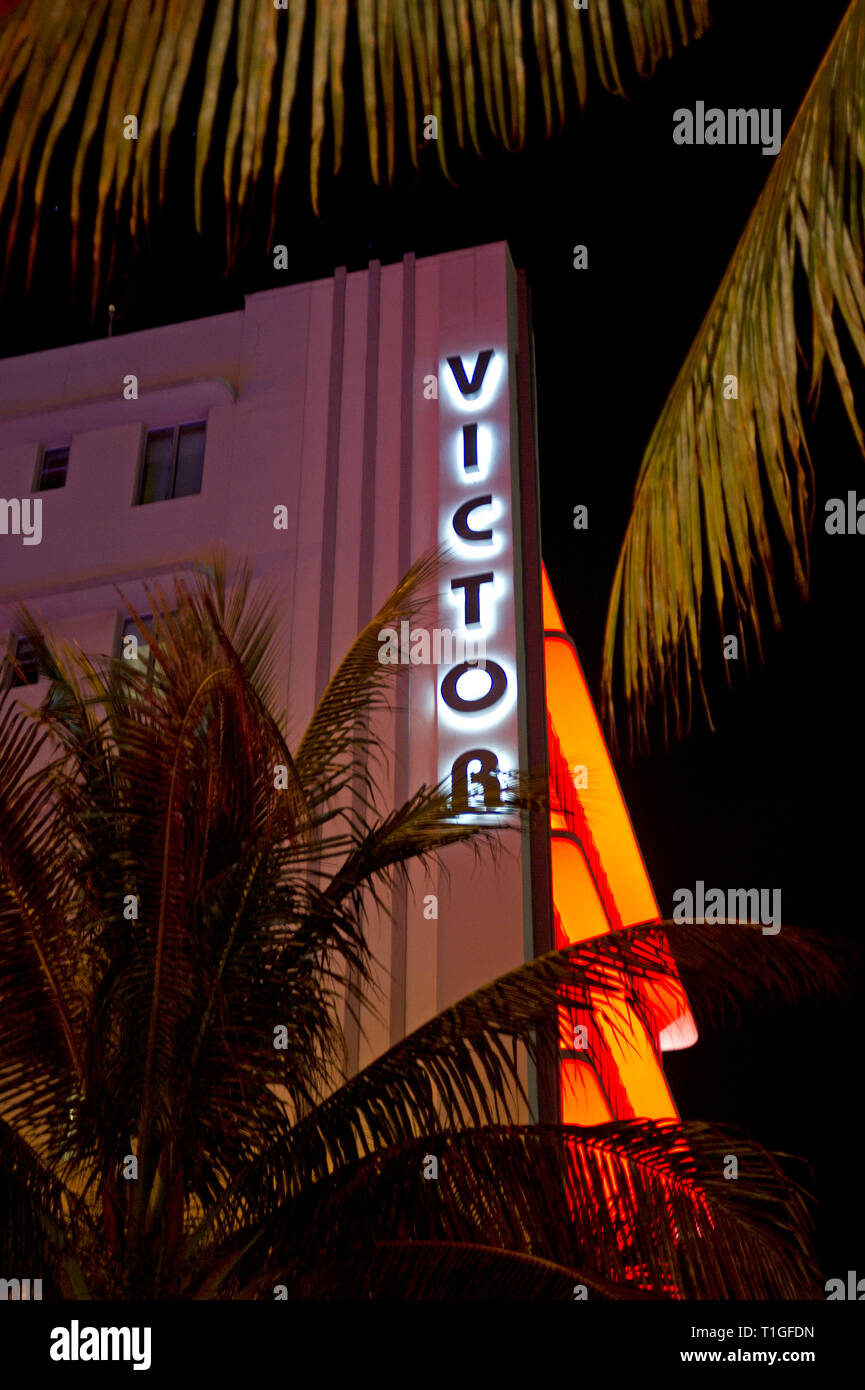 El hotel Victor en el histórico distrito Art Deco de Ocean Drive en Miami Beach. Foto de stock
