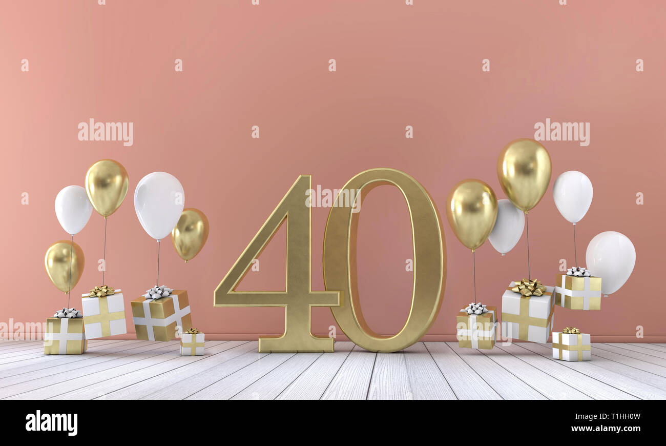 Fiesta de cumpleaños número 40 composición con globos y cajas de regalo. 3D  Rendering Fotografía de stock - Alamy